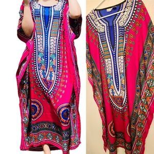 Pink Lake caftan kaftan ethnic hot pink print kimono swimsuit coverup